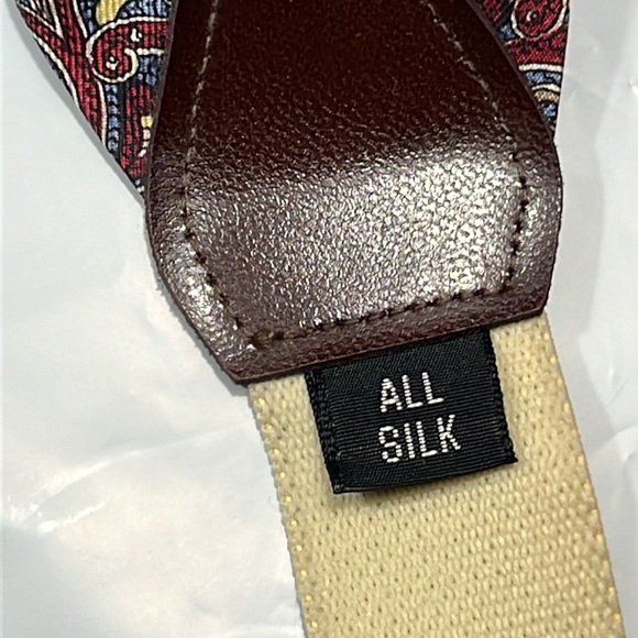 Paisley brown silk Suspenders blue burgundy cream Leather button strap Braces OS - Picture 6 of 9